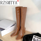 Platform Knee High Boots Women High Heels Thigh High Boots PU Leather Shoes Fashion Autumn Winter Block Heel Long