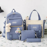 2022 NEW 5-piece set School backpack Canvas Korean Large capacity Women's backpack Kawaii cute doll school girl backpack