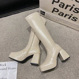 Heels Elastic Micro Knee High Boots for Women Punk Style Autumn Winter Chunky Platform High Boots Party Shoes