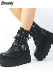 Design Gothic Style Platform Mid-Calf Boots Big Size 43 2023 New Winter INS Hot Sale Comfy Woman Shoes Motorcycle