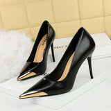Breakj Retro Banquet High Heels Fine Heel Women's Shoes Ultra High Heel Shallow Pointed Metal Pointed Single