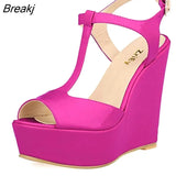 Women Wedge Sandals 2023 Peep Toe Buckle Shoes Woman Platform Canvas Wedges Fashion Summer Super High Heel