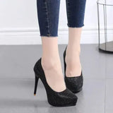 NEW Women Wedding Shoes High Heels 11.5CM Lady Pearl Platforms White Glitter Bridal Shoes Women Thin Heel Party Pump
