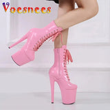Women Zip Patent Leather 20CM Pole Dance Shoes Super High Heel Thick Platform Model Show Hentian Gao Nightclub Stage Short