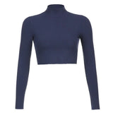 Solid Nude Turtleneck Cropped T Shirt Women Autumn Casual Long Sleeve T-shirt Ladies Skinny Basic Tee Shirt