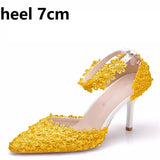 Queen Women Lace High Heels Banquet Wedding Shoes Bridal Sandals Pointed Sweet Wild Single Pumps Large