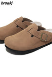 New Men Closed Toe Cork Slippers Casual Women Buckle Non-slip Comfortable Nubuck Leather Outside Slide