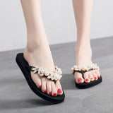 Breakj New Slippers Women Wear Summer Version Of Flat Flat And Pearl Water Drill Jacket Toe Cool