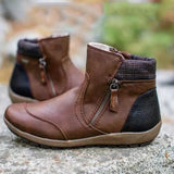Women's Ankle Boots Round Toe Solid Color Ladies Boots Retro Pu Leather Comfortable Chelsea Boots Women Booties Big Size