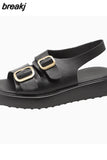 Size 34-40 Women Sandals Genuine Leather Buckle Strap Chunky Heels Platform Shoes For Women 2023 Low Heel