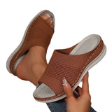 Breakj New Summer Women Thick Bottom Slippers Large-Size Wide Striped Fish Mouth Thick Bottom Slippers