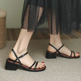 Summer Women Sandals Thick Heels Ladies Soft Comfortable Strip Straps Solid Beige Black Sexy Elegant Sandals