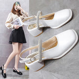 Shoes Buckle Strap Med High Heel Sandal for Women Square Toe Espadrilles Platform All-Match Suit Female Beige Medium