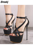 2023Summer Women Sandals Pumps Party Shoes Platform Sexy Elegant Stiletto Open Toe Super High Heel Stripper Shoes