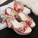 Sandals Dot Bowknot Design Platform Wedge Female Casual High Increas Shoes Ladies Fashion Ankle Strap Open Toe