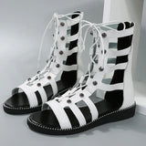 Fashion Cross Strap Summer Boots Women 2022 Open Toe Hollow Out Gladiator Shoes Woman Back Zipper Cool Boots