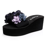 handmade summer fashion women flower toe clip flip flops non-slip wedges beach slippers shoes for