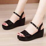 Heel Sandals Women's Thick Soles Waterproof Table Summer 2023 New Heels Hollowed-Out Sandals With Soft Soles And Large