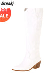 Women's Western Boots 2023 Autumn Winter Fashion Chunky Heeled Cowboy Boots Vintage Style Country Western Cowgirl White