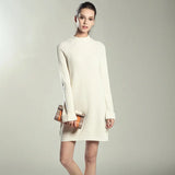 Winter Solid Knitted Cotton Sweater Dresses Women Fashion Loose O-neck Pullover Female Knitted Dress Vestidos