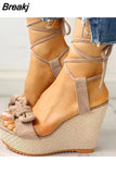 Women's Summer Sandals Woman Wedges Platform Shoes Female Lace Ladies Fashion Elegant Slippers Clog Sandalias Mujer Verano