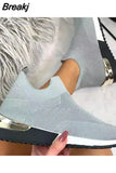 Summer 2023 Trendy Platform Flats Sneakers Socks Shoes Tennis Breathable SlipOn Casual Sports Footwear Ladies