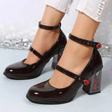 Gothic Rose High Heels Pumps Women 2023 Fashion Patent Leather Mary Jane Shoes Woman Ankle Strap Cosplay Lolita