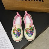Graffiti Personality Canvas Shoes Women Spring New Round Head Thick Sole Sneakers Outdoor Flats Slip-on Casual