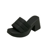 Breakj Size Slippers New Simple Solid Color Flip-Ops Wear Square Head Thick With High Beach Wind Lady