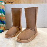 new high-tube boots fashion all-match warm thick snow boots with knot snow boots women flat-heel snow boots long
