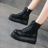 White Color Soft PU Leather Ankle Boots Women Platform Motorcycle Booties Female Autumn Winter Shoes Woman Goth Short