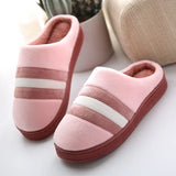 and Women Striped Indoor Home Autumn and Winter Couples Warm Cotton Slippers Cotton Indoor Home Soft and