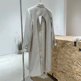 Backless Minimalist Blazer For Women Notched Long Sleeve Casual Solid Long Blazers Female Fashion New Clothing