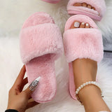 Women's Winter Home Slippers Cute Autumn Solid Color Warmth Thick Plush PVC Non-Slip Leisure Shoes Soft Bedroom Floor