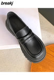 Women Pumps Spring Summer Retro Style Genuine Leather Platforms Thick Heels Loafers Shoes Woman Casual Size