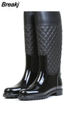 Fashion Women's Rain Shoes Autumn Winter High Tube Water Shoes Diamond Lattice Rain Boots Thermal Rubber Shoes