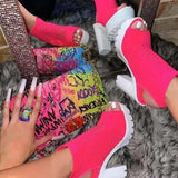 Women New Mesh Thick-heeled Fish Mouth Round-headed Large Size Fashion High Heels Women Outdoor All-match