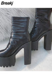 Autumn Winter Platform Boots High Heels Back Zipper Black White Short Boots For Women Waterproof Gothic