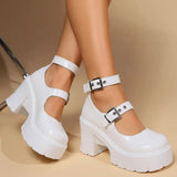 Chunky High Heels Pumps Women 2024 Fashion Double Buckle Platfprm Mary Jane Shoes Woman Pu Leather Cosplay Lolita