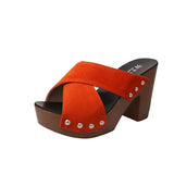 New Fashion Slippers Fashion Rivets Open Toe Trendy Women Shoes Thick Heels Middle Heels Women's Slippers Plus