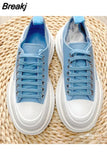 New Autumn Sports Female Heightening Vulcanized Shoes Thick-soled Tennis Platform Canvas White Sneakers Women Luxury