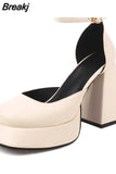Pumps Chunky Heel Ankle Strap Shoes 2023 Spring Summer Wedding Shoes Fashion Sexy Mary Janes Pumps Big Size