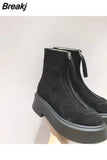 Women's Ankle Boots Punk Style Platform Shoes Front Zipper Genuine Leather Motorcycle Boots Designer Thick Bottom Western