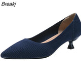 Pointed Toe Single Shoes Small High Heels Simple Solid Color Knitting Woman Shoes Spring Autumn Latex