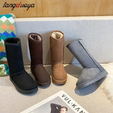 new high-tube boots fashion all-match warm thick snow boots with knot snow boots women flat-heel snow boots long