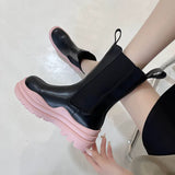 Lemon Green Platform Women Short Boots Slim Thick Sole Leather Chelsea Boots New Mixed Color Height Increase