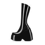 Furtado 2022 Women's wedges Boots 6cm Platform squareToe strange style 14cm Height Short ankle Boots red stretch boots