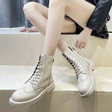 Leather Boots Women Heels Designer Shoes Ladies 2023 Platforms Ankle Boots Female Chunky Shoes Woman Booties