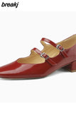 Size 33-40 Women Pumps Real Leather Buckle Strap Chunky Heels Shoes For Women 2023 Elegant Low Heel Designer