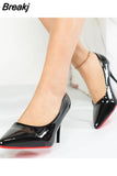 Black High Heels Fashion Thin Heels Pumps Patent Leather Red Sole Single Shoes Wedding Banquet High Heel Pumps Plus Size